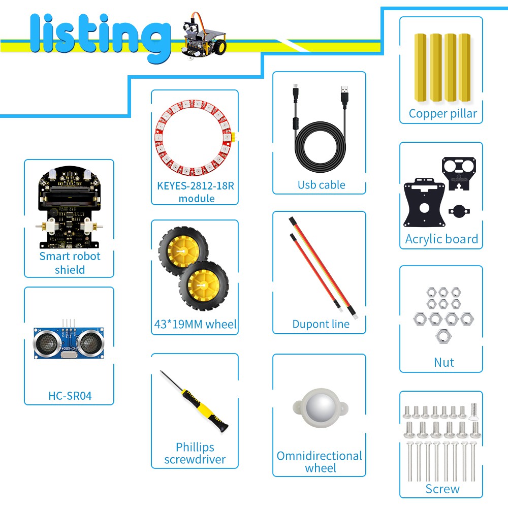 Đồ chơi STEM Xe tự hành Mini Smart Car Học lập trình dùng Microbit