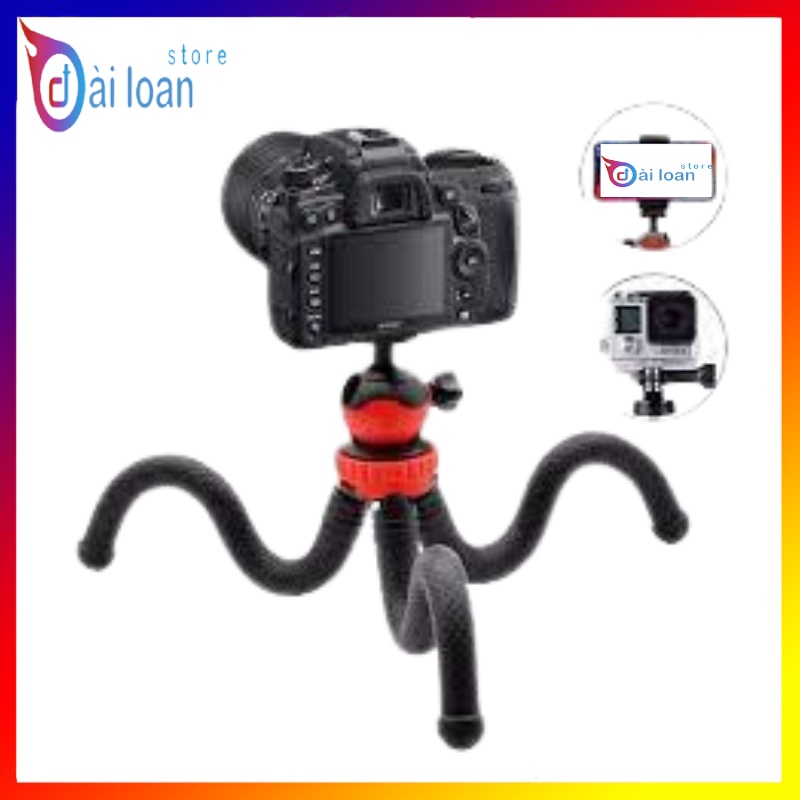 Chân đế máy ảnh, chân đế điện thoại Tripod Ballhead Mini Octopus Flexible kèm kẹp điện thoại