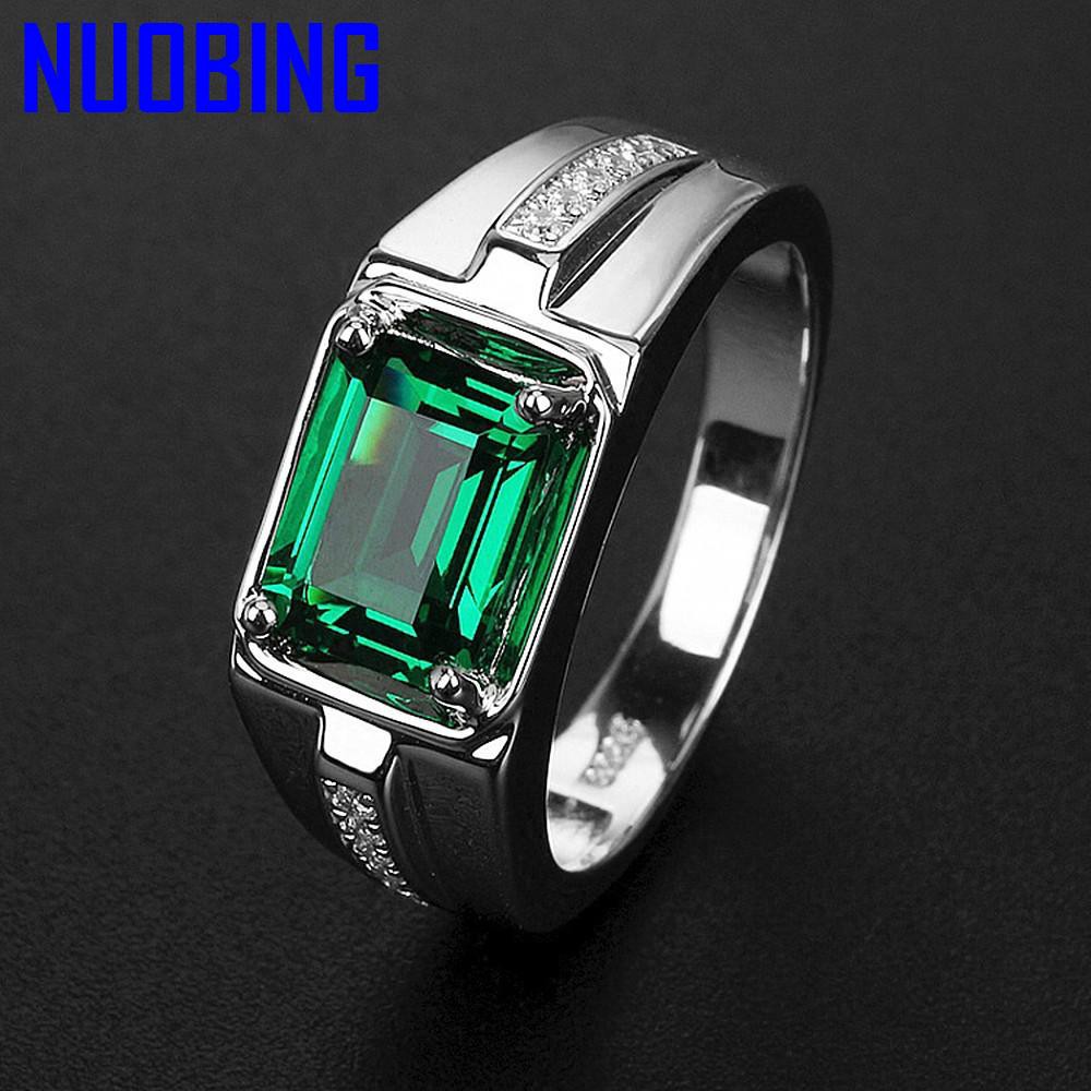Classical Green Blue Crystal Stone Emerald Sapphire Gemstones Zircon Diamonds Rings For Men Jewelry Silver Color Argent Bague|Rings|
