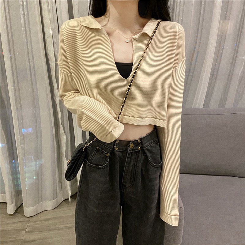 Áo CROPTOP Nữ Cổ V Dài Tay Quyến Rũ 301 Thời Trang Trẻ Trung