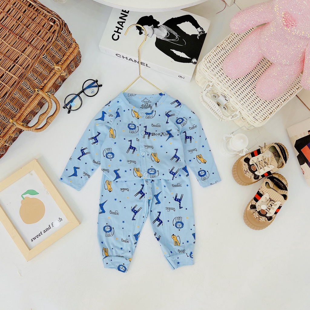 Bộ dài tay thun lạnh cao cấp cho bé sơ sinh 0-11kg, cài khuy giữa vải mềm mát - co giãn 4 chiều - BO41