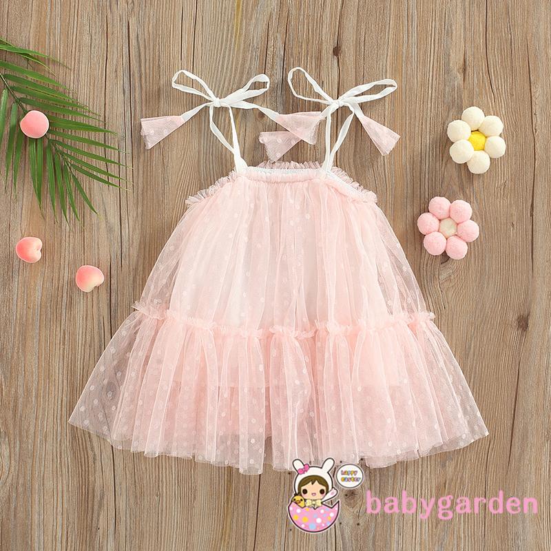 Đầm Công Chúa Không Tay Phối Lưới Có Thể Điều Chỉnh Dây Đeo Vai Thời Trang Mùa Hè Cho Bé Gái 0-3 Tuổi