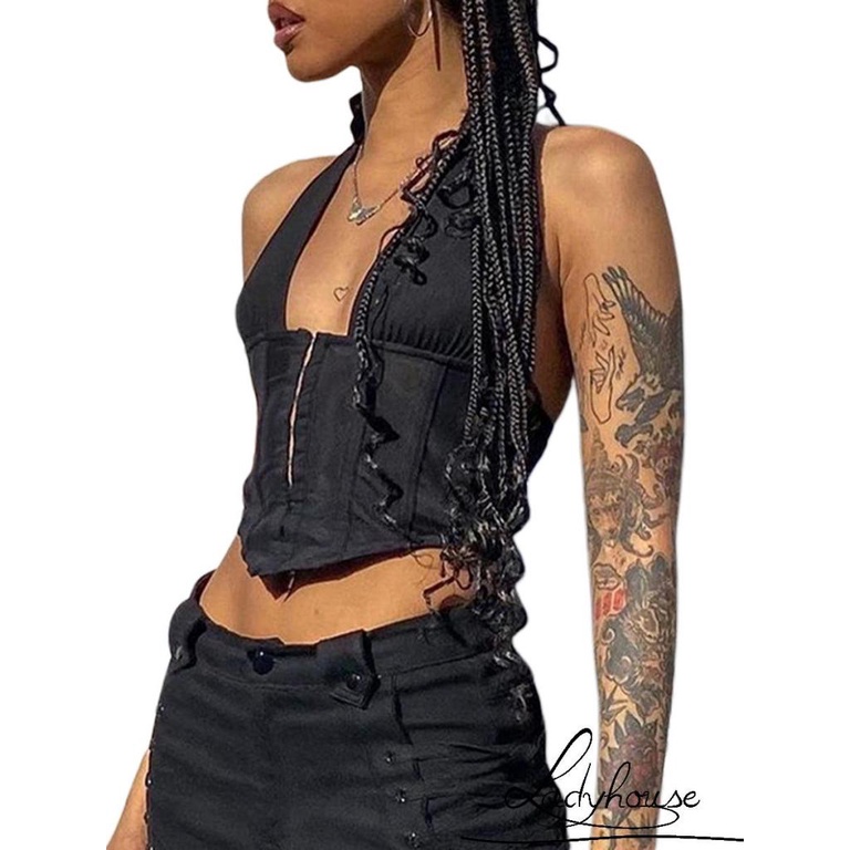 Áo Crop Top Hai Dây Cổ Khoét Sâu Màu Trơn Phong Cách Đường Phố Thời Trang Mùa Hè Cá Tính Dành Cho Nữ