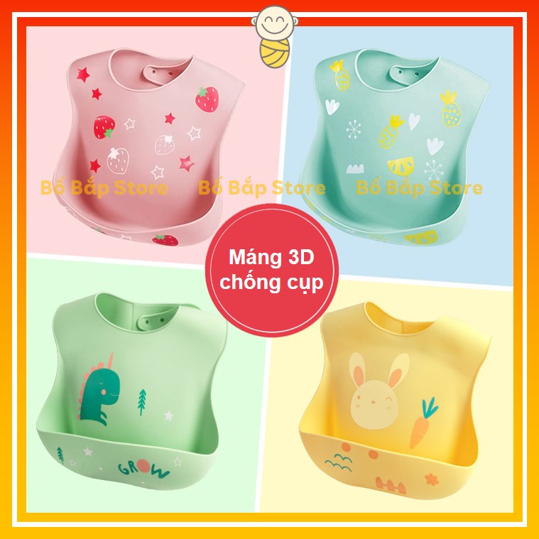 Yếm Ăn Dặm Silicon ⚡3D CHỐNG CỤP⚡ Hình Thú Đáng Yêu Chống Thấm Cao Cấp