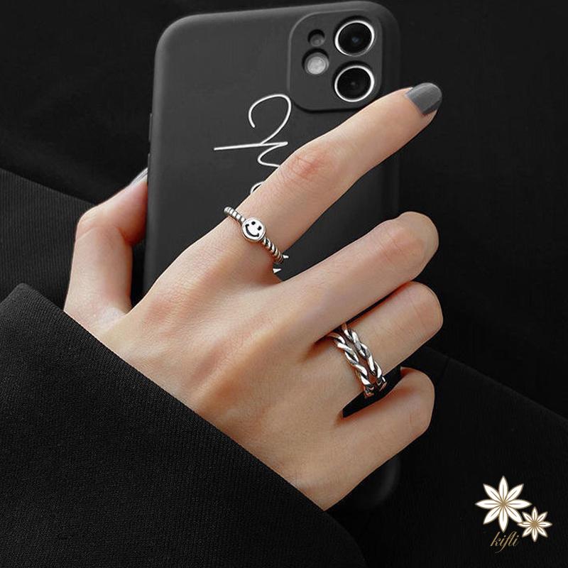 Set 2 Nhẫn Hình Mặt Cười Có Thể Điều Chỉnh Kích Cỡ Thời Trang Cho Nữ