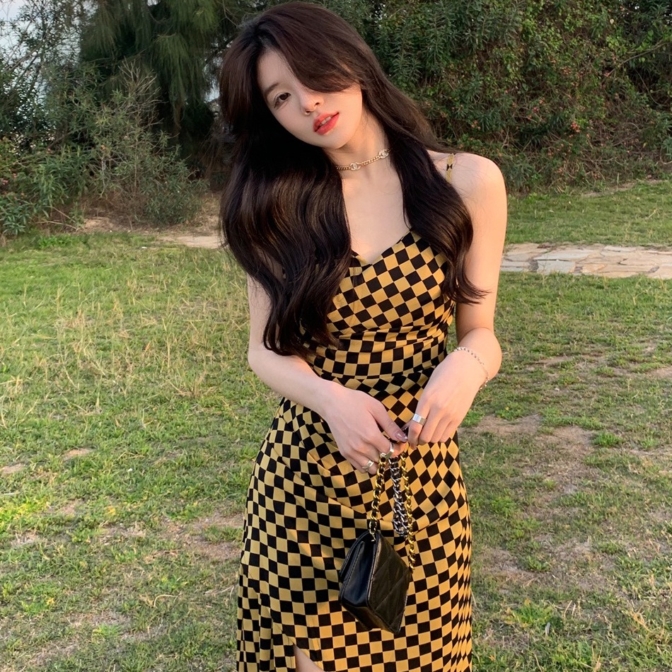 Đầm dài quá gối ZHELIHANGFEI thiết kế lệch tà quyến rũ thời trang cao cấp