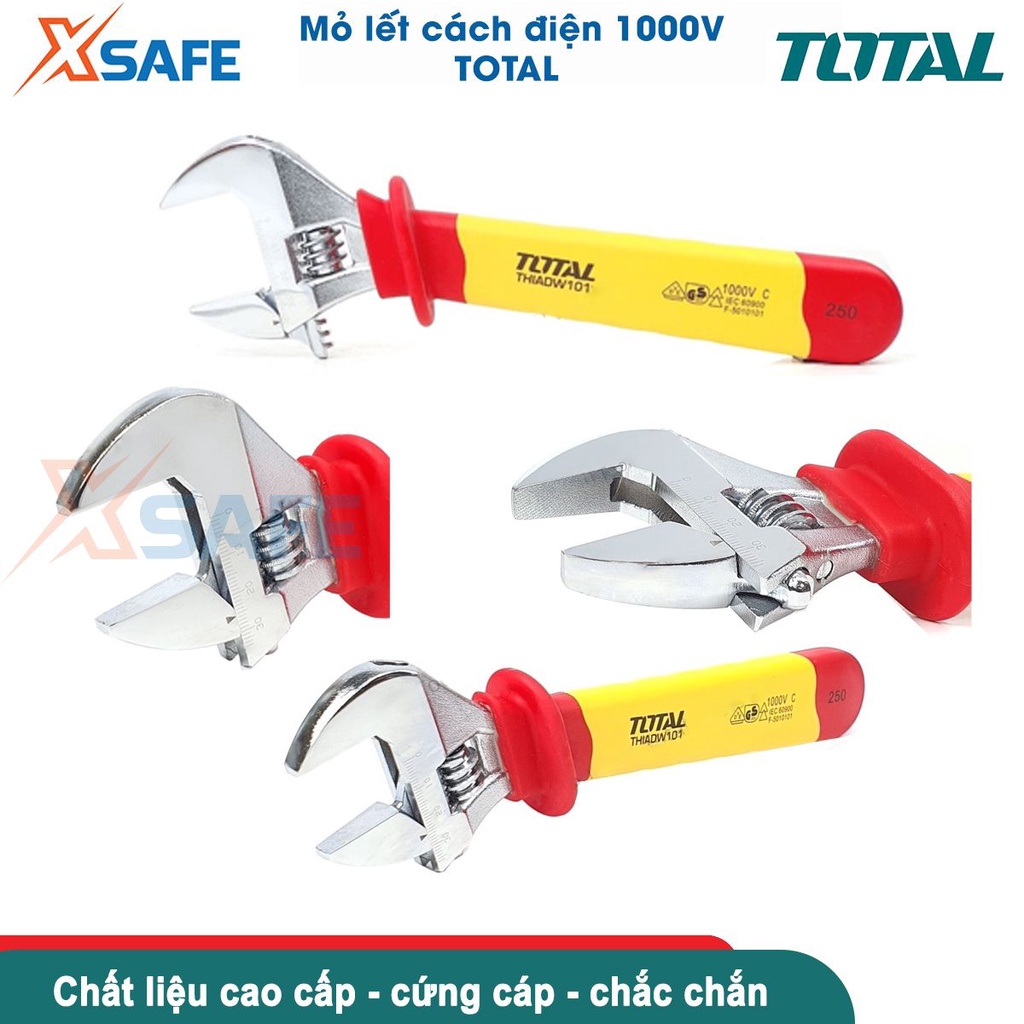 Mỏ lết đa năng TOTAL 8-10inch, cách điện 1000V an toàn tiêu chuẩn Đức, dùng siết mở, nới lỏng đai ốc, bulong