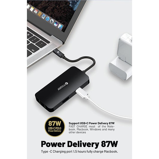 Cổng Chuyển Đổi Mazer USB-C 6-in-1 HUB Type C to HDMI 4K USB 3.0 x3 RJ45 PD 87W bảo hành 5 năm