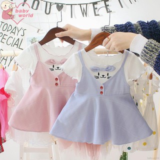 Đầm giả hai lớp tay ngắn xoè công chúa cho bé gái