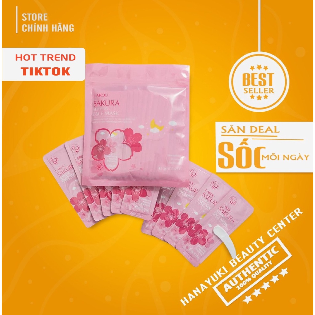 Mặt nạ ngủ hoa anh đào Sakura Laikou căng bóng trắng da - 1 gói - Hanayuki Asia