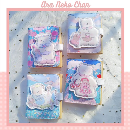 Ví Nữ Ngắn Mini Cute Cầm Tay Hình Gấu Trắng Pastel Dễ Thương Đựng Tiền Bằng Da PU