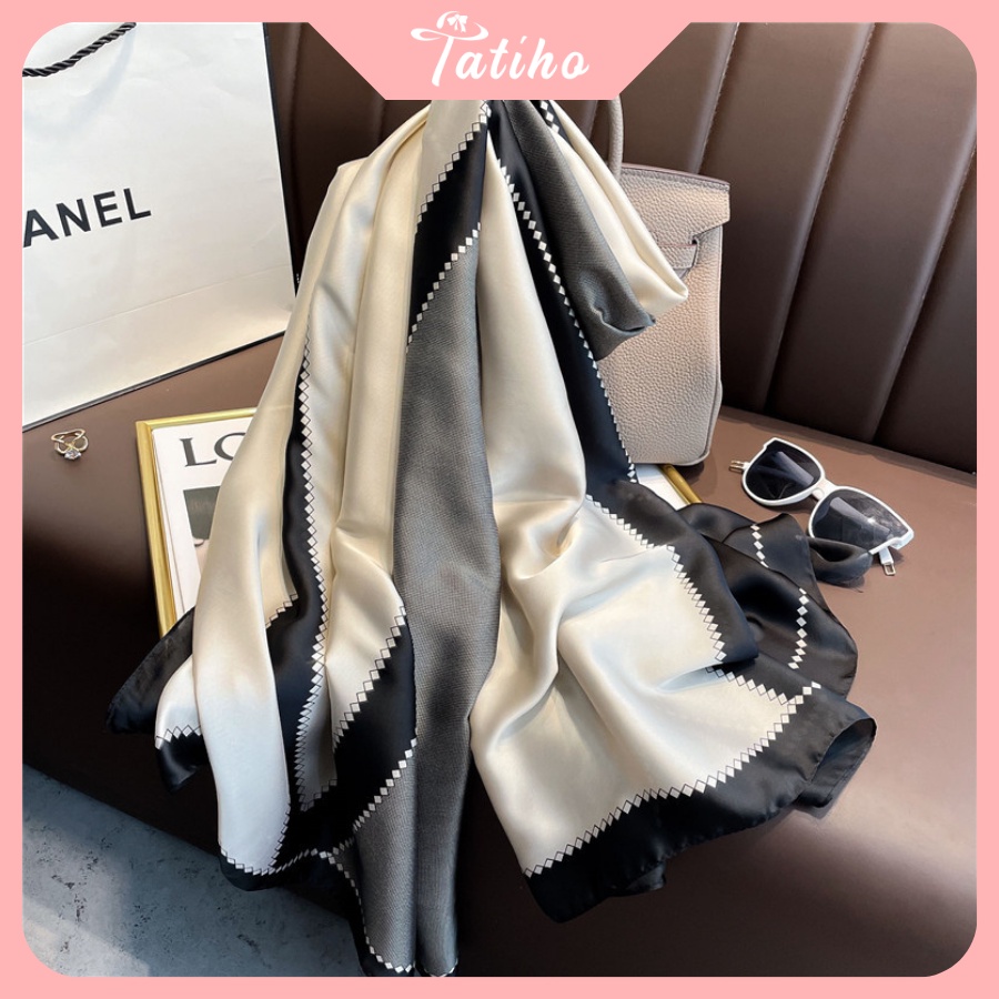 [Hàng Xịn, Giá Tốt] Khăn Choàng Quàng Cổ Lụa Cao Cấp Hình Học Sang Trọng - Chất Liệu Silk - 90x180cm - Mã KS013