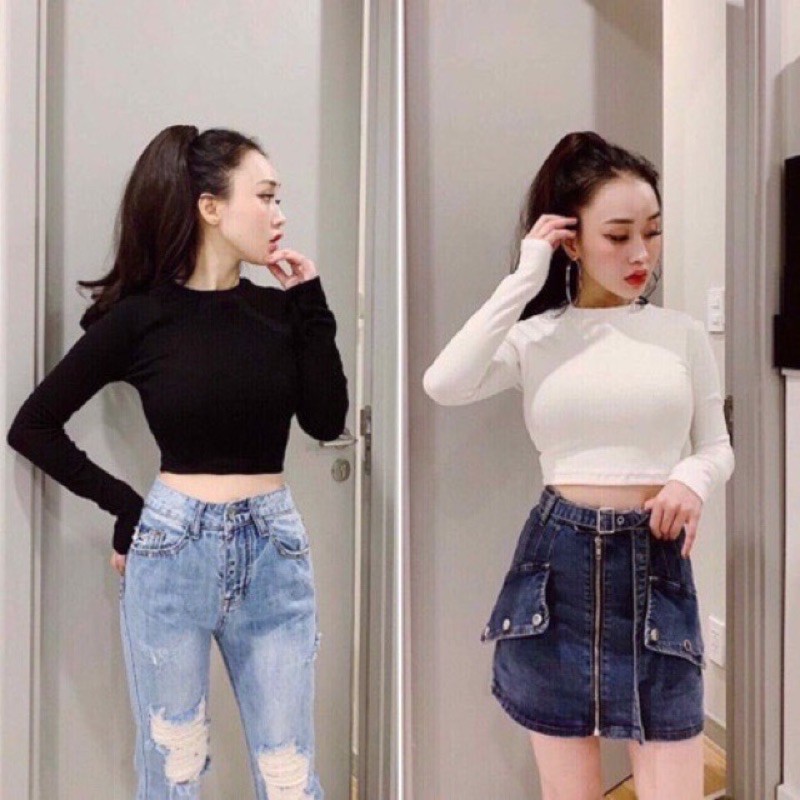Áo croptop dài tay trơn cổ tròn dáng ôm MADELA vải thun bozzip dày dặn,croptop tay dài trơn cổ tròn dáng ôm-ACTNCTDT | BigBuy360 - bigbuy360.vn