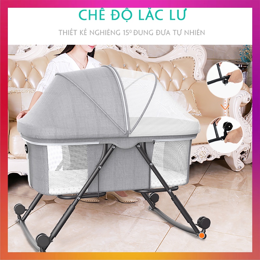 Nôi cho bé gấp gọn Kawaii Home, nôi em bé sơ sinh có bánh xe di chuyển dễ dàng - Bảo hành 12 tháng