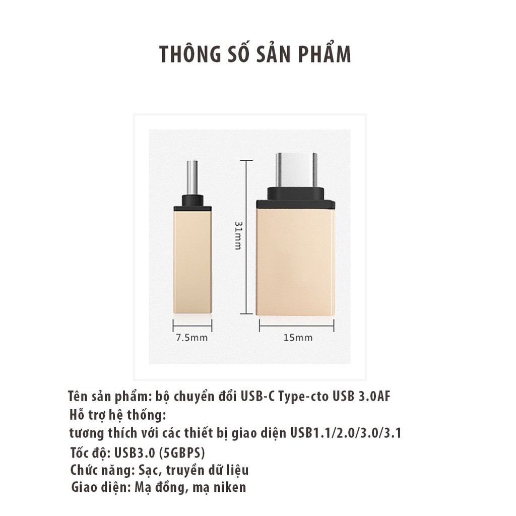 Đầu Chuyển Đổi USB Type C sang USB 3.0 Cho ĐT,laptop táo