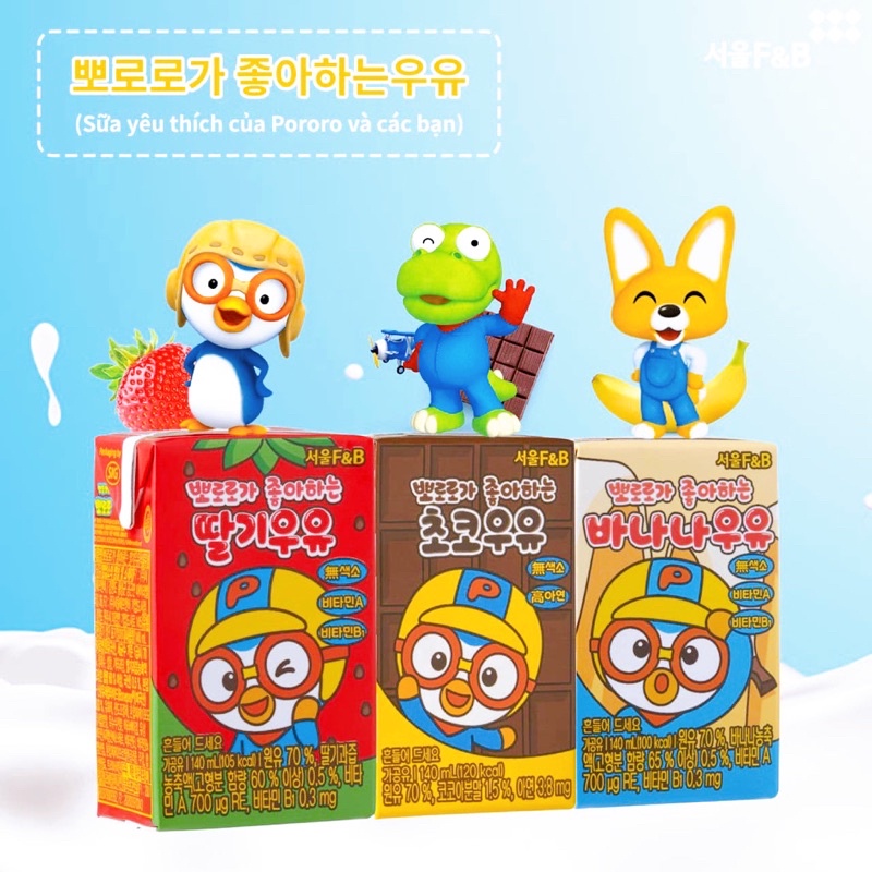 Date 2/2024 (GIá Tốt ) Sữa Tươi Pororo Hàn Quốc Thùng 24 Hộp 150ML