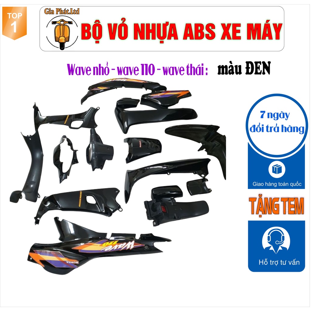 Bộ vỏ nhựa Màu ĐEN cho xe Wave 110 - Wave Thái - Wave Zx đời 1997 đến 2006 - SPP-535