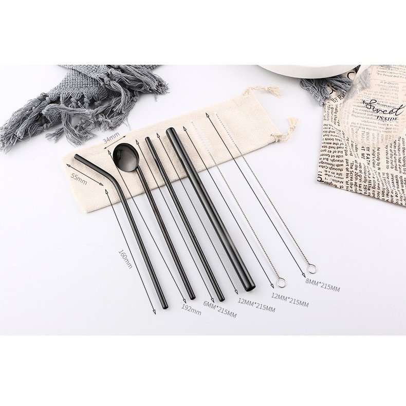 [Set 7 Món] Bộ Ống Hút Inox 304 Tái sử Dụng Kèm Hộp Đựng Tiện Lợi #C415