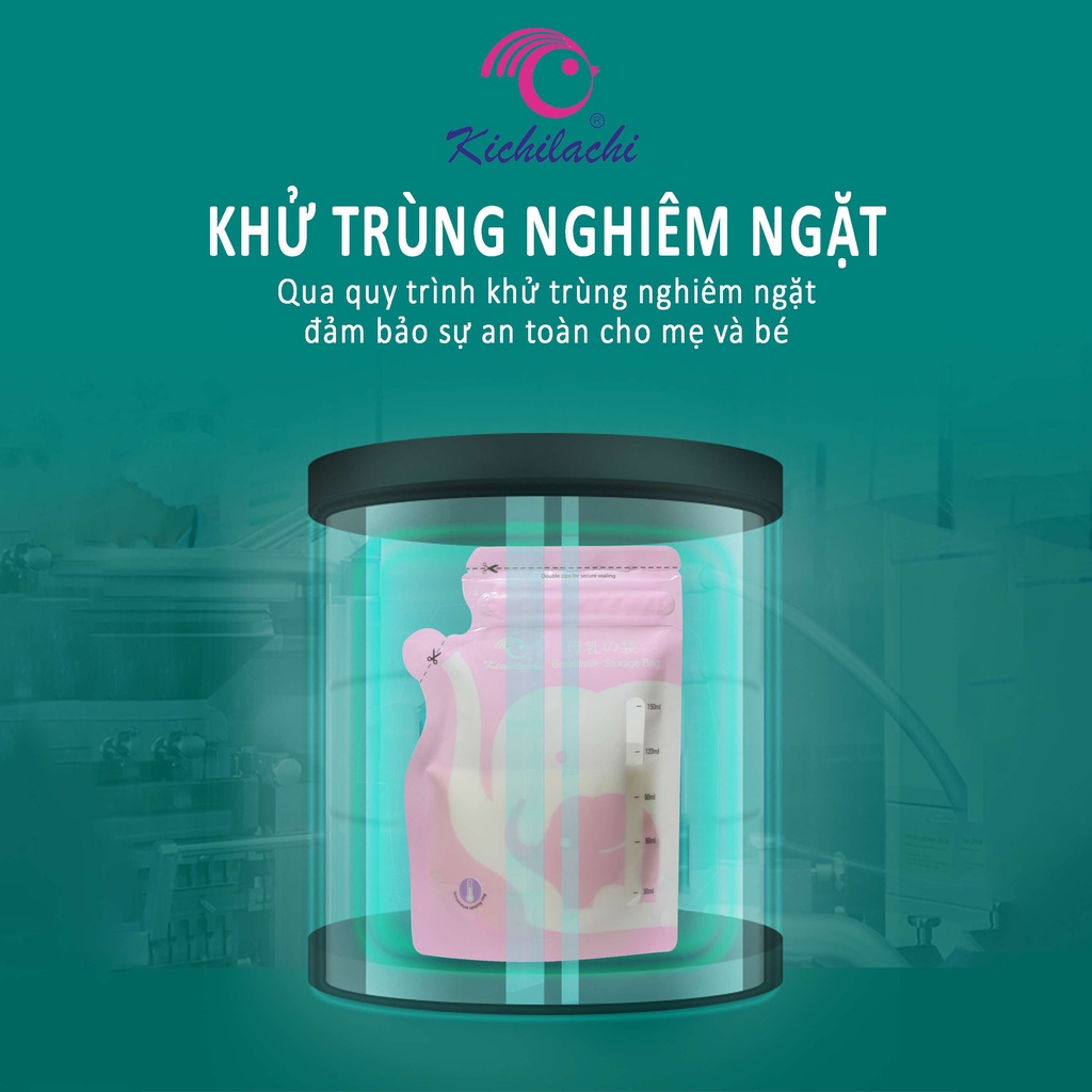 5 Túi / Hộp 30 Túi trữ sữa cảm biến nhiệt 150ml Kichilachi có vòi rót 1 bên tiện lợi, an toàn cho bé - Kichi K30V
