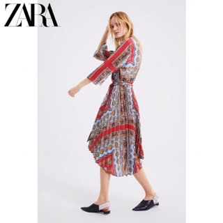 Đầm Zara hoạ tiết Bohemian chất chiffon dập ly cực đẹp