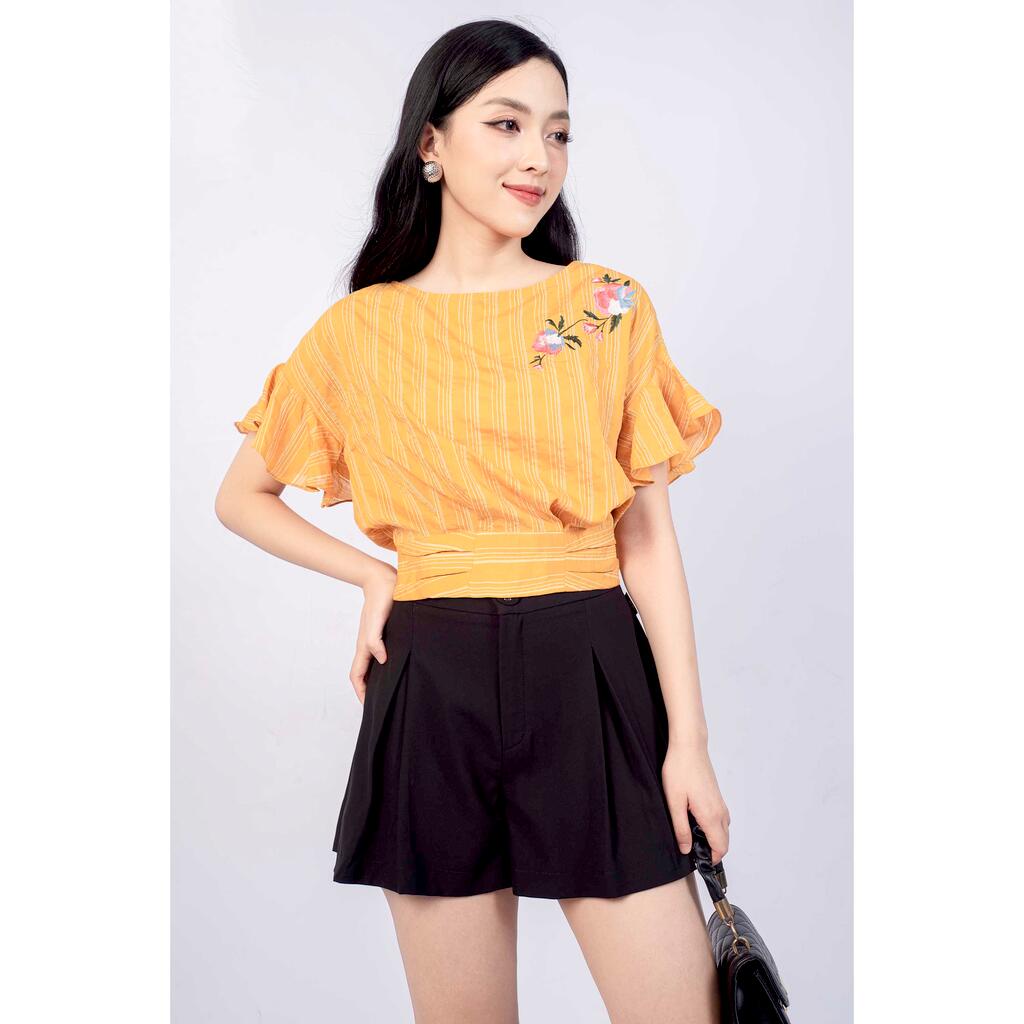 Áo sơ mi cổ tròn, croptop thêu hoa MMOutfit M-AO020321116