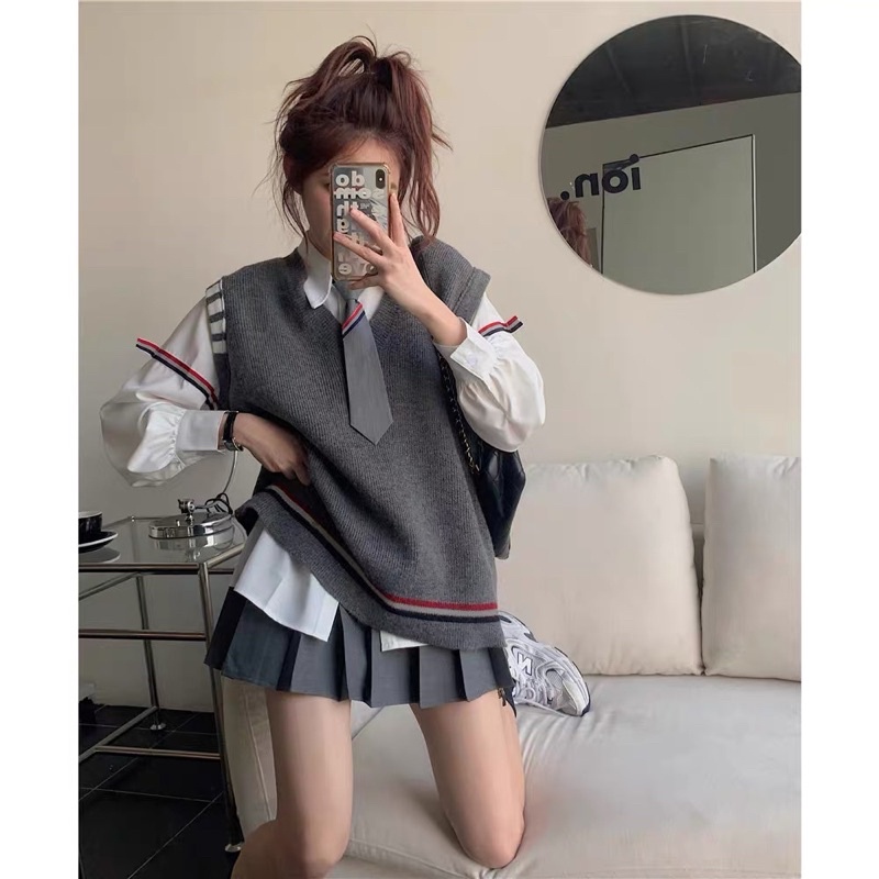 Bộ váy sơ mi xám