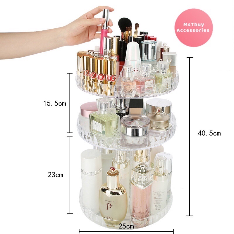 [ Kệ đựng mỹ phẩm nhựa mika cao cấp dầy trụ xoay 360 độ ( kích thước 40x25 )