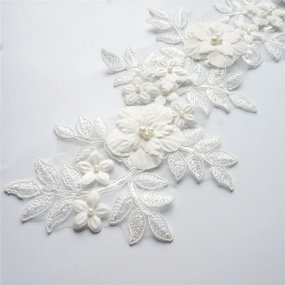 Vải Ren Thêu Hoa Đính Ngọc Trai Dùng May Váy Cưới diy