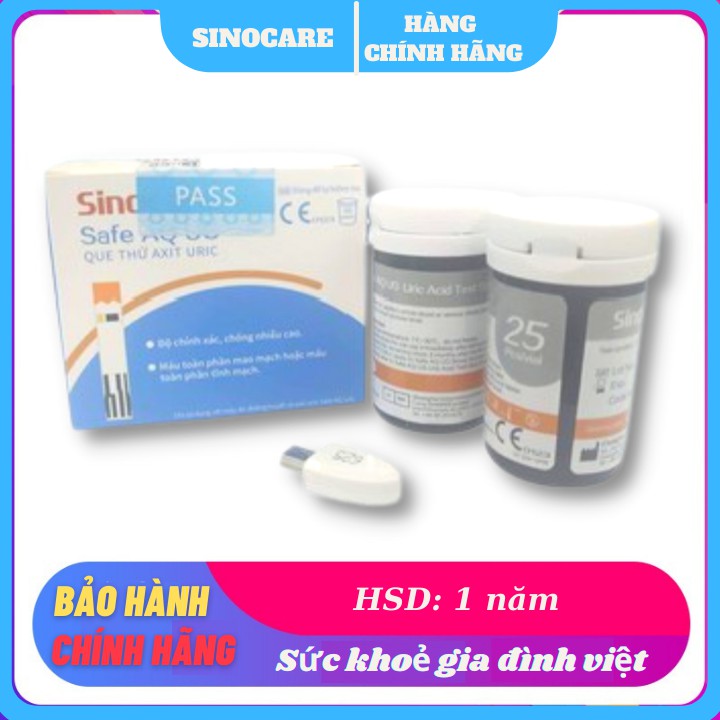 Hộp 50 que Axit Uric dành cho máy đo đường huyết 2 trong 1 Sinocare AQ UG + 50 kim chích máu