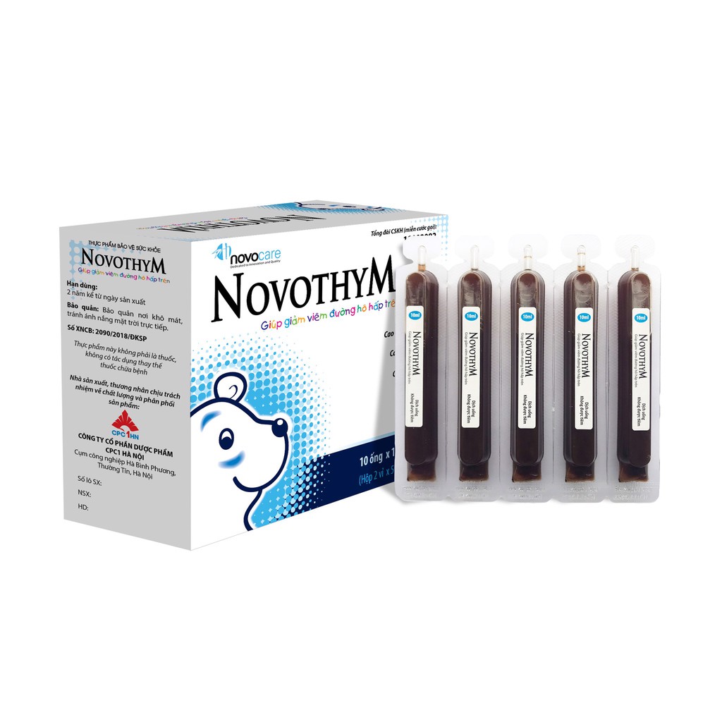 Novothym - Hỗ trợ phòng ngừa và giảm tình trạng viêm hô hấp, cảm cúm, giảm ốm vặt (10 ốngx10ml)
