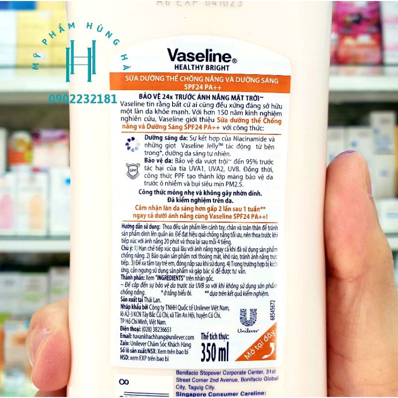 Dưỡng thể Vaseline, sữa dưỡng thể Vaseline, dưỡng thể trắng da, chống nắng Spf 24 PA++ 350ml