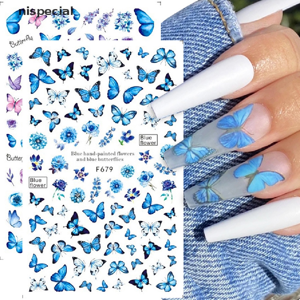 (Hàng Mới Về) Sticker Dán Móng Tay Họa Tiết Hoa Bướm 3d Nhiều Màu Tùy Chọn
