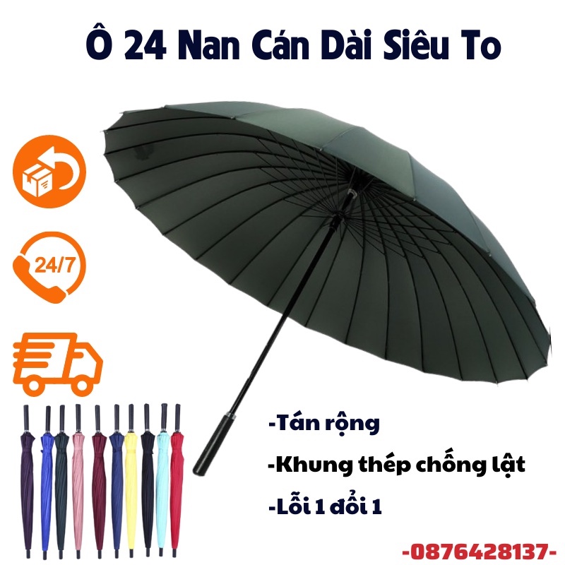 Ô che mưa nắng, dù cỡ lớn cán dài 24 nan chống lật, tán rộng 130cm cho 3-4 người, vải chống thấm che mưa nắng ngoài trời