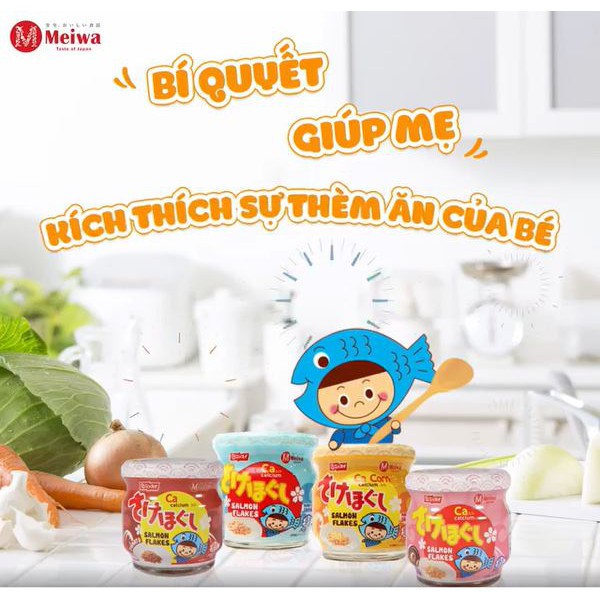 Hộp 4 lọ ruốc cá hồi Meiwa vị ít muối bổ sung DHA, EPA, omega-3, Ca cho bé từ 8 tháng chính hãng [Ruốc Meiwa]