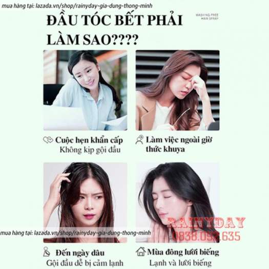 Dầu gội khô dạng xịt chống dầu bết tóc - Dầu gội đầu khô bồng bềnh suốt 8 tiếng.
