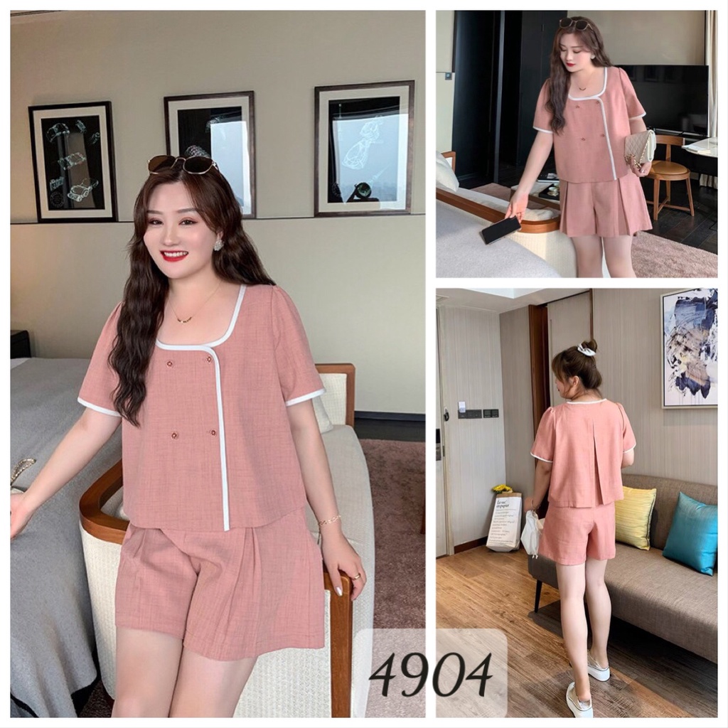 SALE Set BIG SIZE Shorts cổ vuông 4 nút, viền trắng 4904