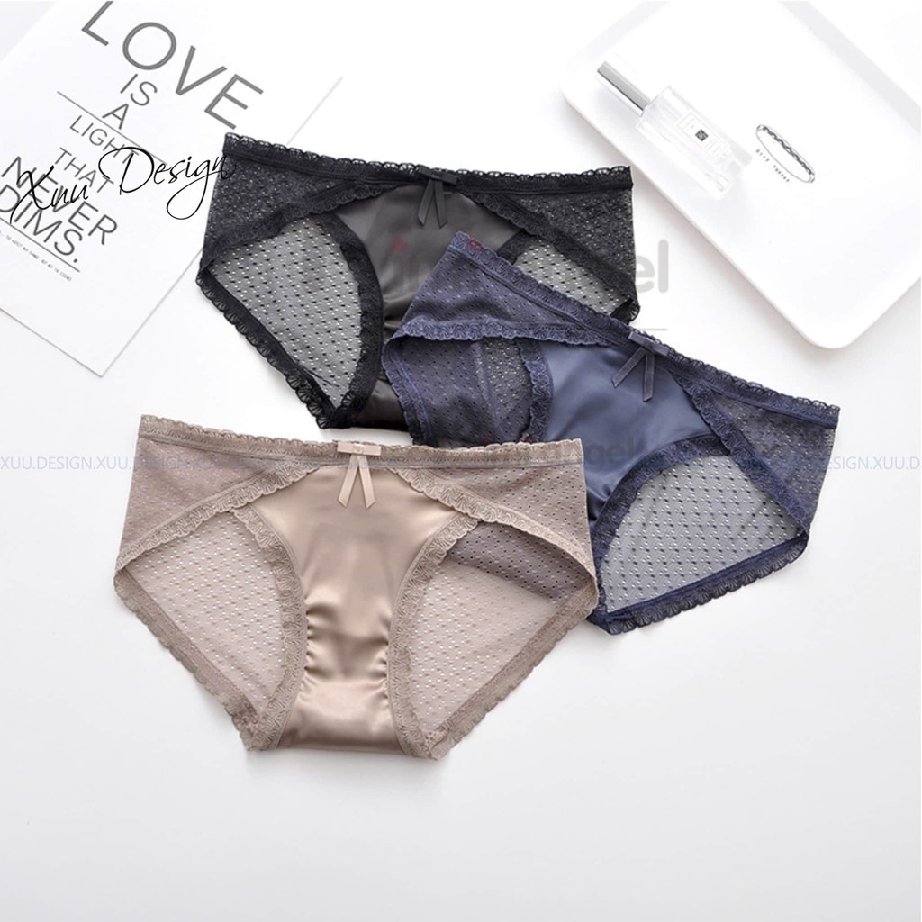 Quần lót ren vạt chéo nơ họa tiết chất liệu Cotton cao cấp XUU DESIGN QC05