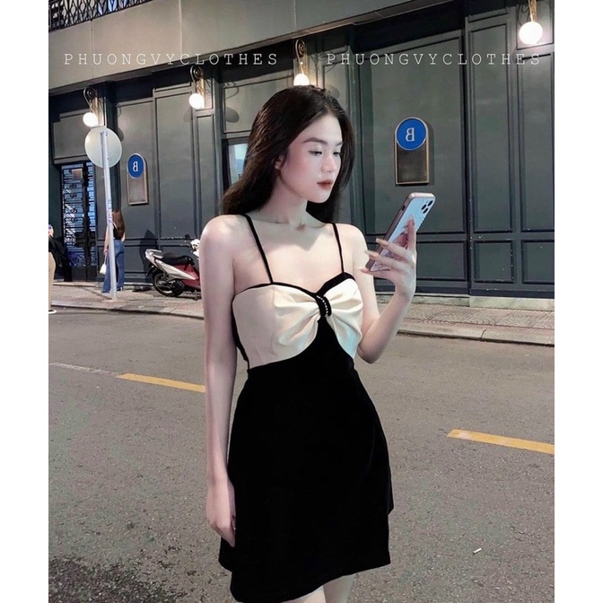 ĐẦM 2S ĐEN PHỐI NUDE NƠ NGỰC ĐÍNH NGỌC