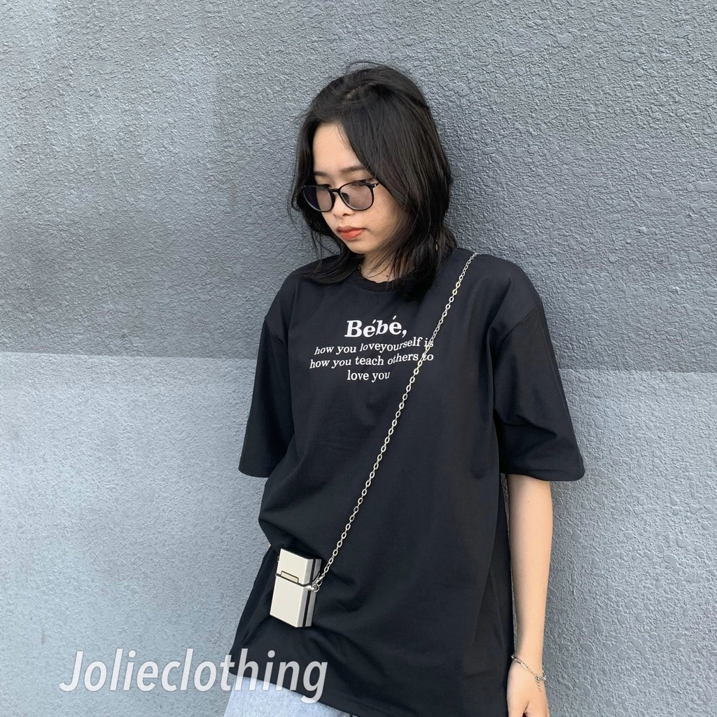 Áo thun nam nữ tay ngắn, dáng unisex chất liệu cotton form rộng nhiều màu in chữ be bé