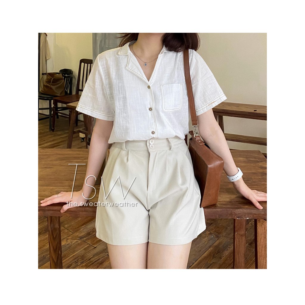 [Mã WASKT304 giảm 15% tối đa 30K đơn 99K] Áo sơ mi cổ pijama đũi xước chỉ nổi (Ảnh thật) | BigBuy360 - bigbuy360.vn