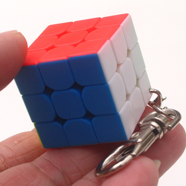 Hb-Móc khóa hình khối rubik 3x3cm mini sáng tạo kèm vòng nhẫn