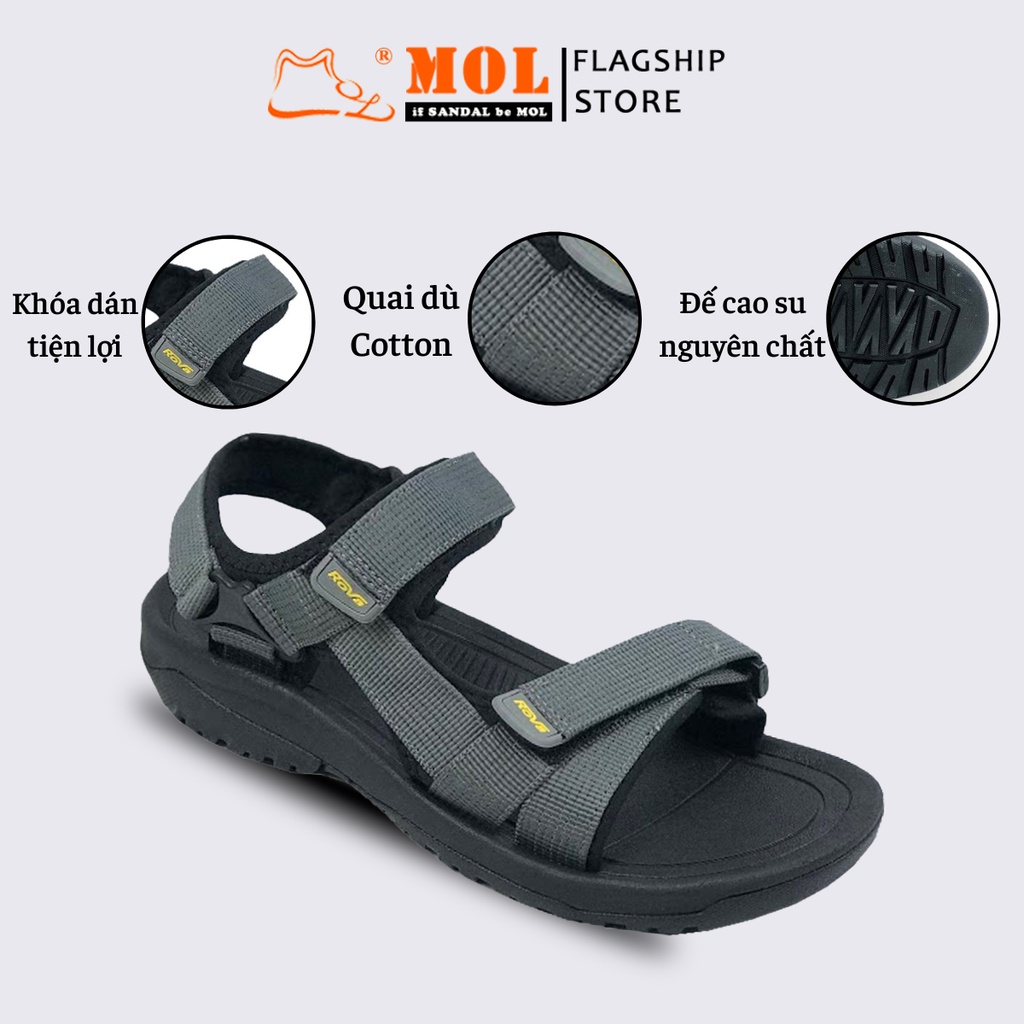 Giày sandal nam hiệu Rova siêu bền quai ngang đế cao su quai dù đi làm đi học màu xám mã RV866