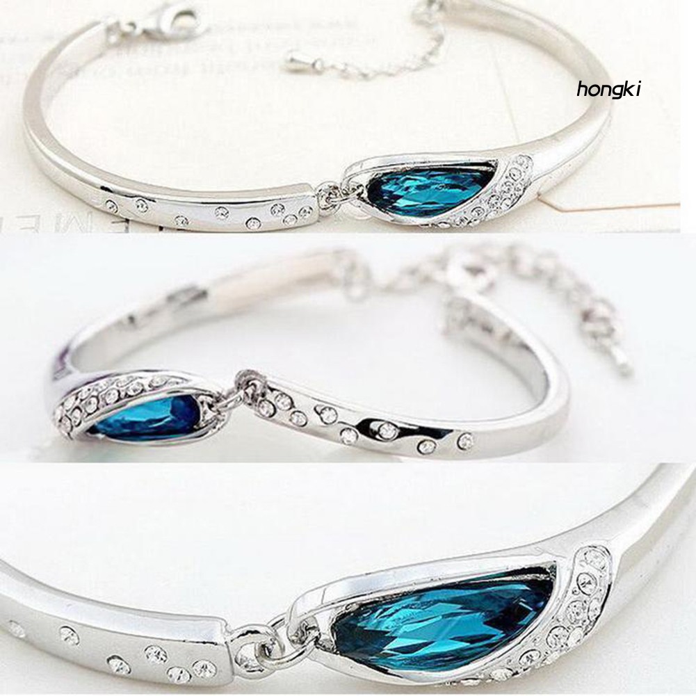 Vòng đeo tay hợp kim thiết kế chim công đính đá xanh dương nhân tạo thời trang