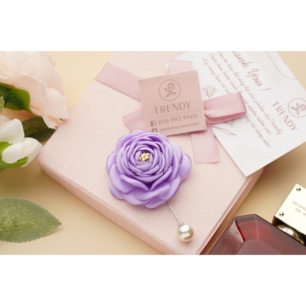 Hoa cài áo - Tag hoa trà cài áo trâm cài - Hoa vải cài áo handmade