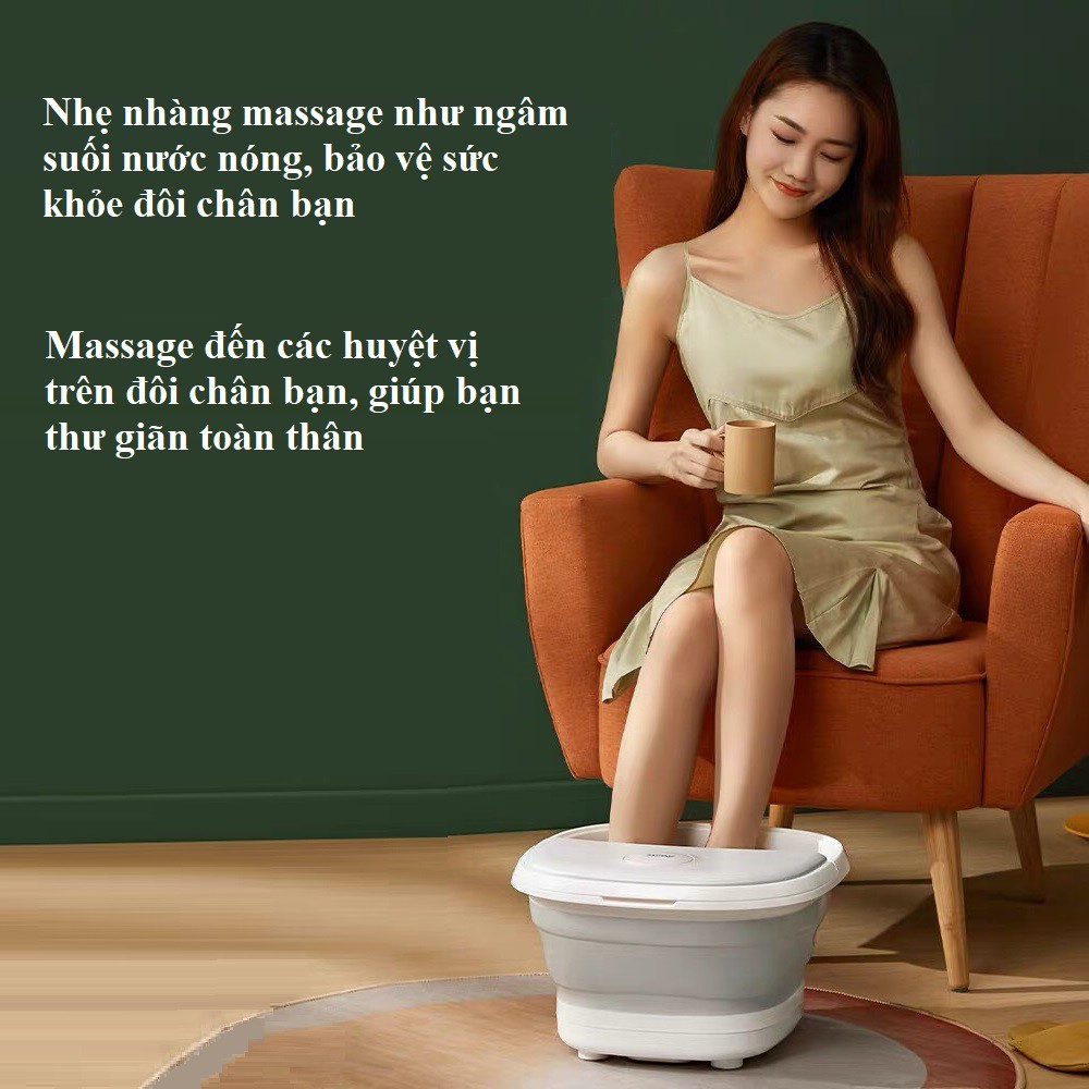 Chậu ngâm chân massage gấp gọn, Bồn ngâm chân mát xa cao cấp, tự động đun nước, giữ nhiệt ổn định - LB219211