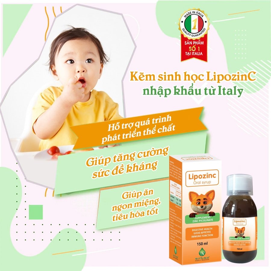 Siro Lipozinc oral syrup bổ sung kẽm giúp bé ăn ngon hỗ trợ tăng đề kháng Lọ 150ml