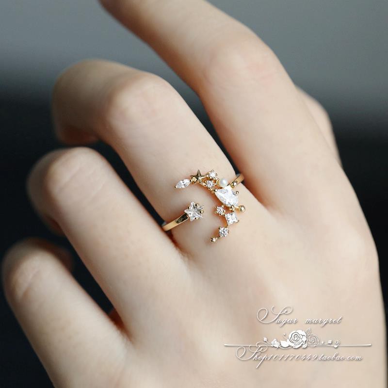 Mặt trăng và sáu đồng tiền Nhật Bản ánh sáng sang trọng tiên khí hình zirconium kim cương sao 925 sterling bạc m