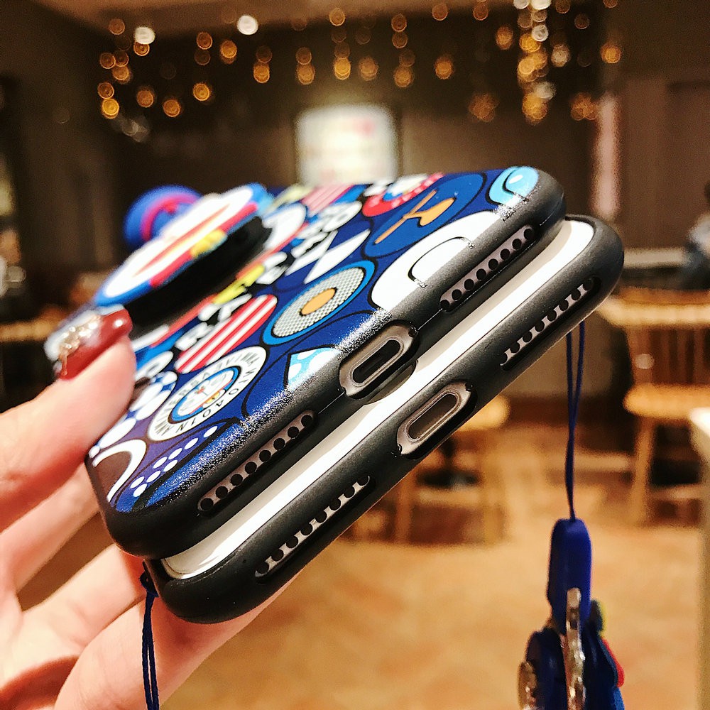 iPhone 11 Pro Max X Xs XR 6 6s 7 8 Plus 6+ 6s+ 7+ 8+ Deraemon Cartoon Enboss Cover Phone Back Cover Casing+Stand+Lanyard YKHP 05