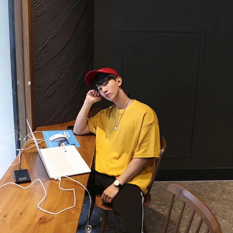 Áo Thun Tay Ngắn Màu Trơn Dáng Rộng Phong Cách Thời Trang Hàn Quốc Cho Nam Giới