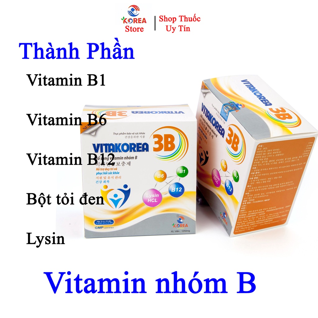 Vitamin 3B VITAKOREA 3B viên uống bổ sung hỗ trợ duy trì và phục hồi sức khỏe, hộp 100 viên